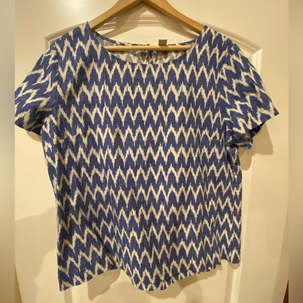 J.Crew blue and cream linen and cotton top , size large